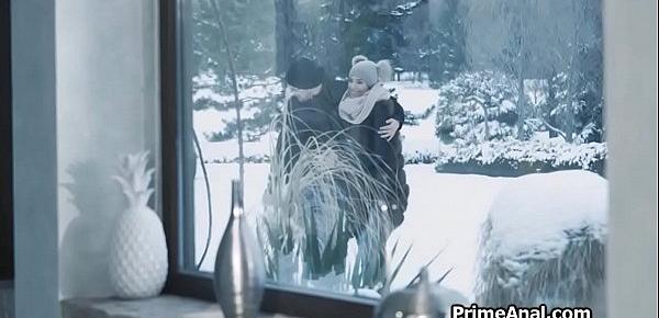  Fun in the snow then hot anal sex indoors